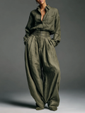 Breathable Women's 2-Piece Set: Long-Sleeve Top and Wide-Leg Pants
