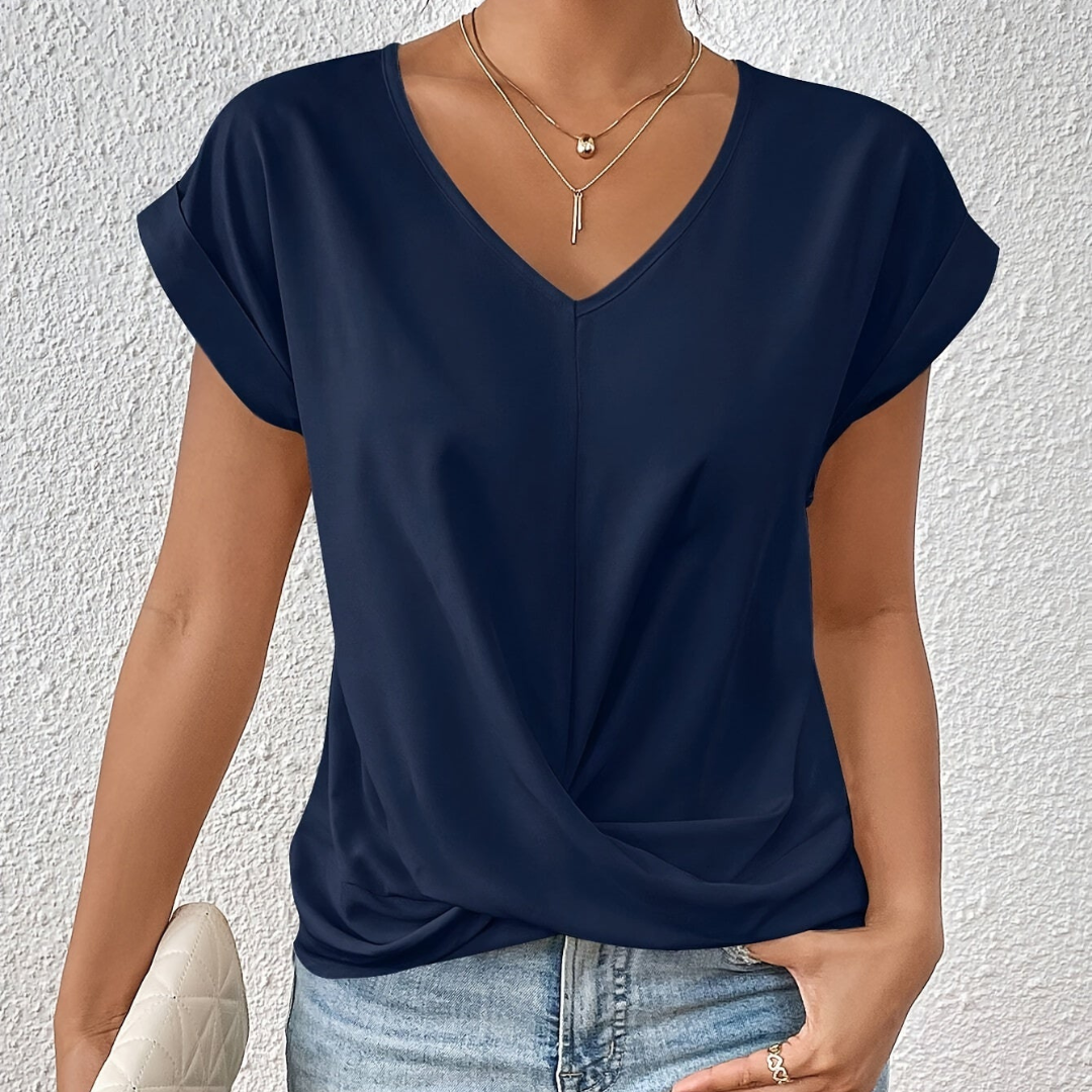 Clothing > Blouses : Harper™ | Stylish V-Neck Top in Blue van Cow Clothing