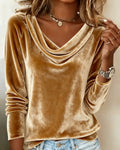 Women's Luxe Velvet Drape-Neck Top for Effortless Glamour