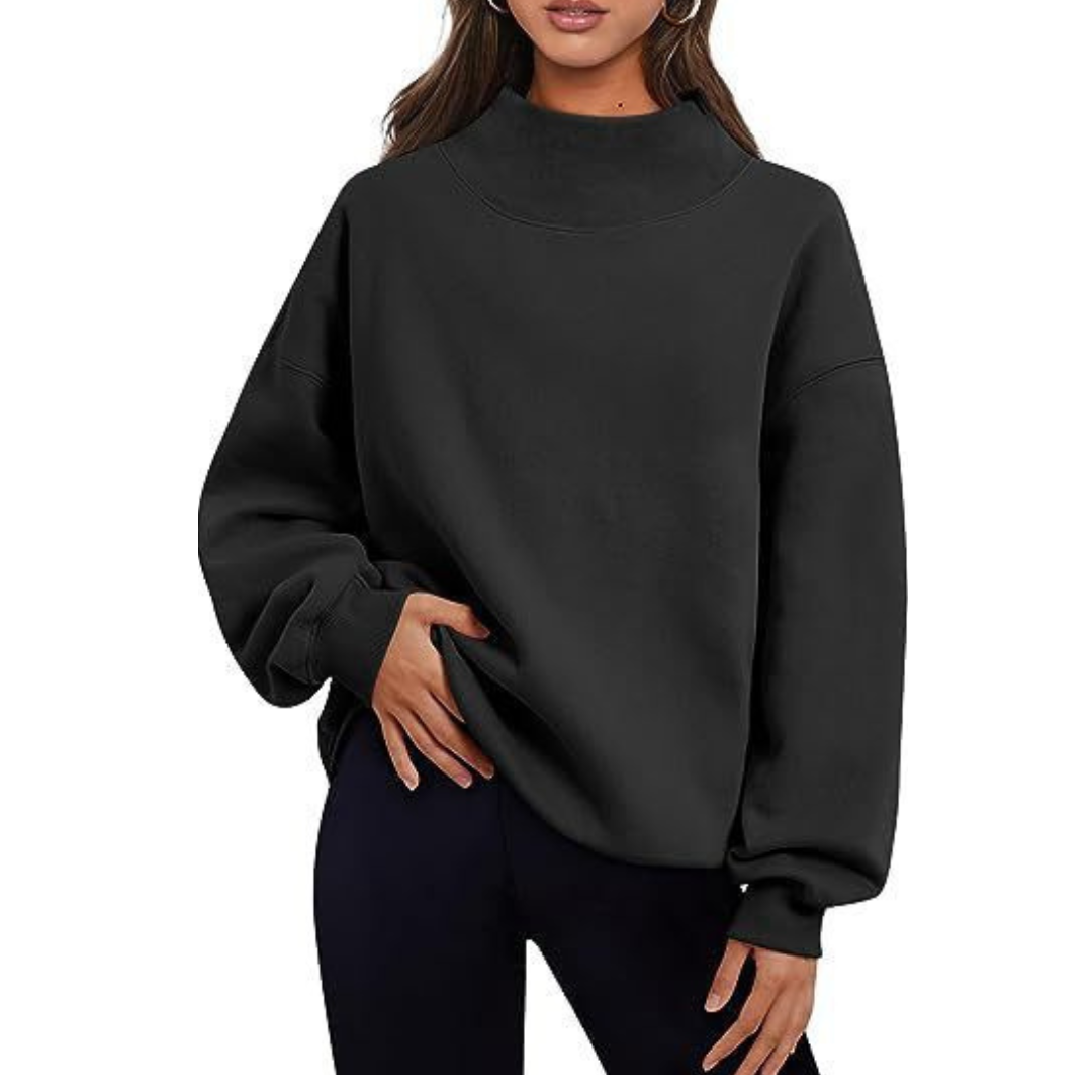 Women's Oversized Turtleneck Sweatshirt - Cozy Long-Sleeve Pullover