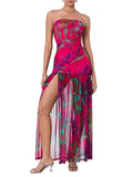 Women's Maxi Flared Strapless Dress with Slit Skirts for an