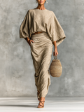 Women's Piece Set: Long Skirt with Batwing Sleeves
