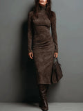 Women's Elegant Long-Sleeve Midi Dress