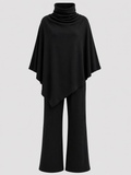 Alyris Women's Two-Piece Poncho Set – Cowl Neck Top & Straight-Leg Pants