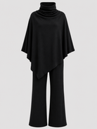 Two-Piece Set : Alyris Women's Two-Piece Poncho Set – Cowl Neck Top & Straight-Leg Pants in van DUUWE