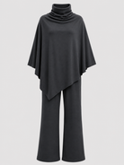 Two-Piece Set : Alyris Women's Two-Piece Poncho Set – Cowl Neck Top & Straight-Leg Pants in van DUUWE