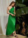 Women's Elegant Bold Satin Pleated Dress with Stylish Cutouts