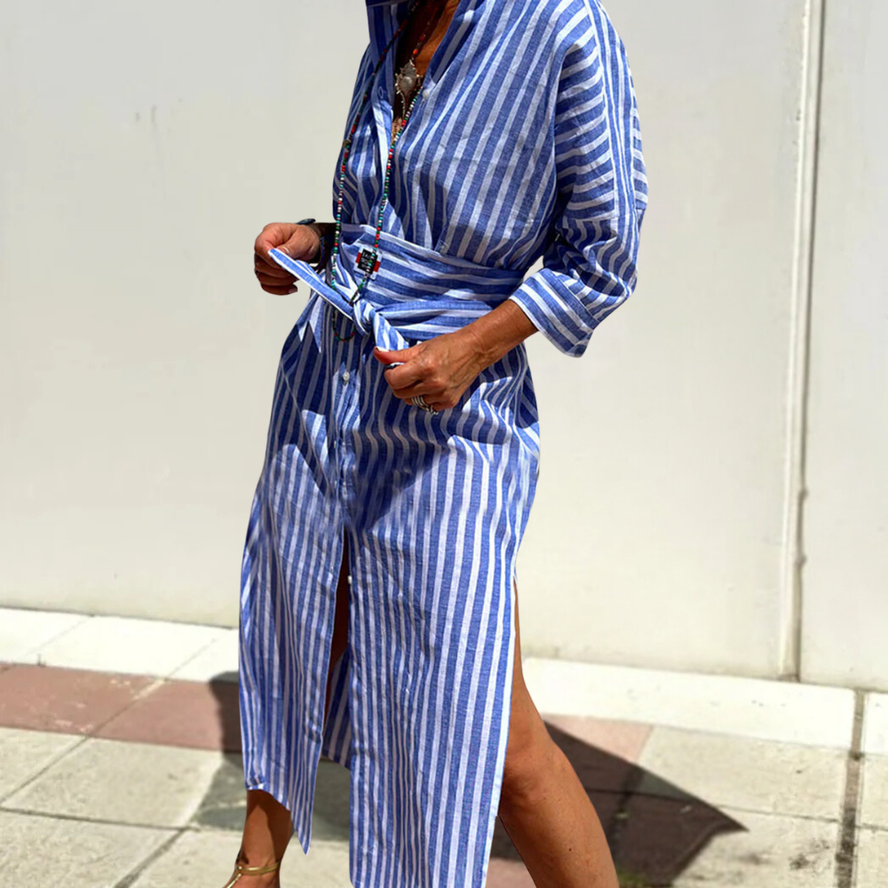 Effortless Striped Shirt Midi Dress with Relaxed Fit