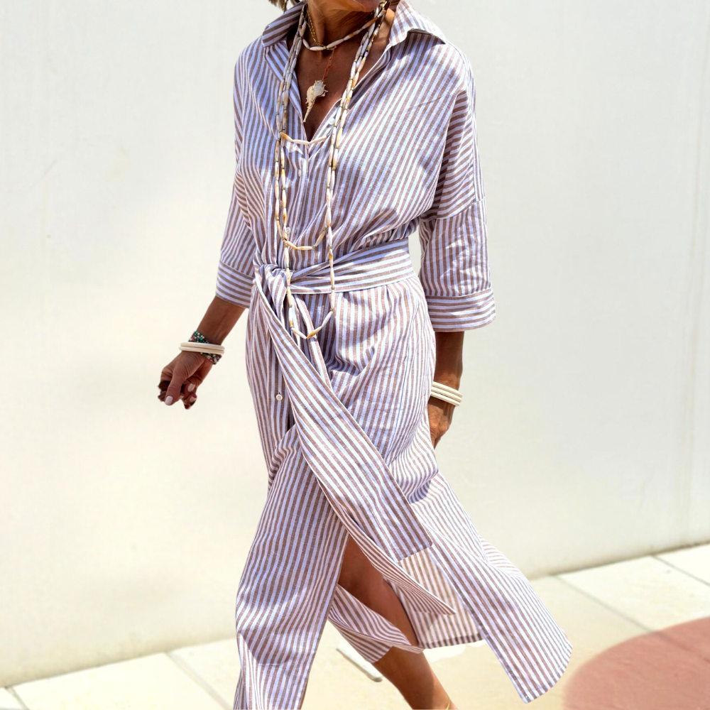 Effortless Striped Shirt Midi Dress with Relaxed Fit