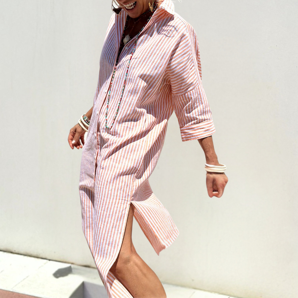 Effortless Striped Shirt Midi Dress with Relaxed Fit
