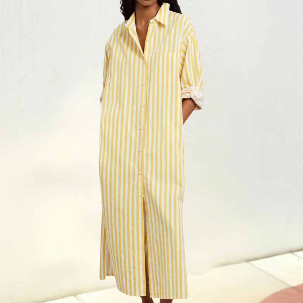 Effortless Striped Shirt Midi Dress with Relaxed Fit