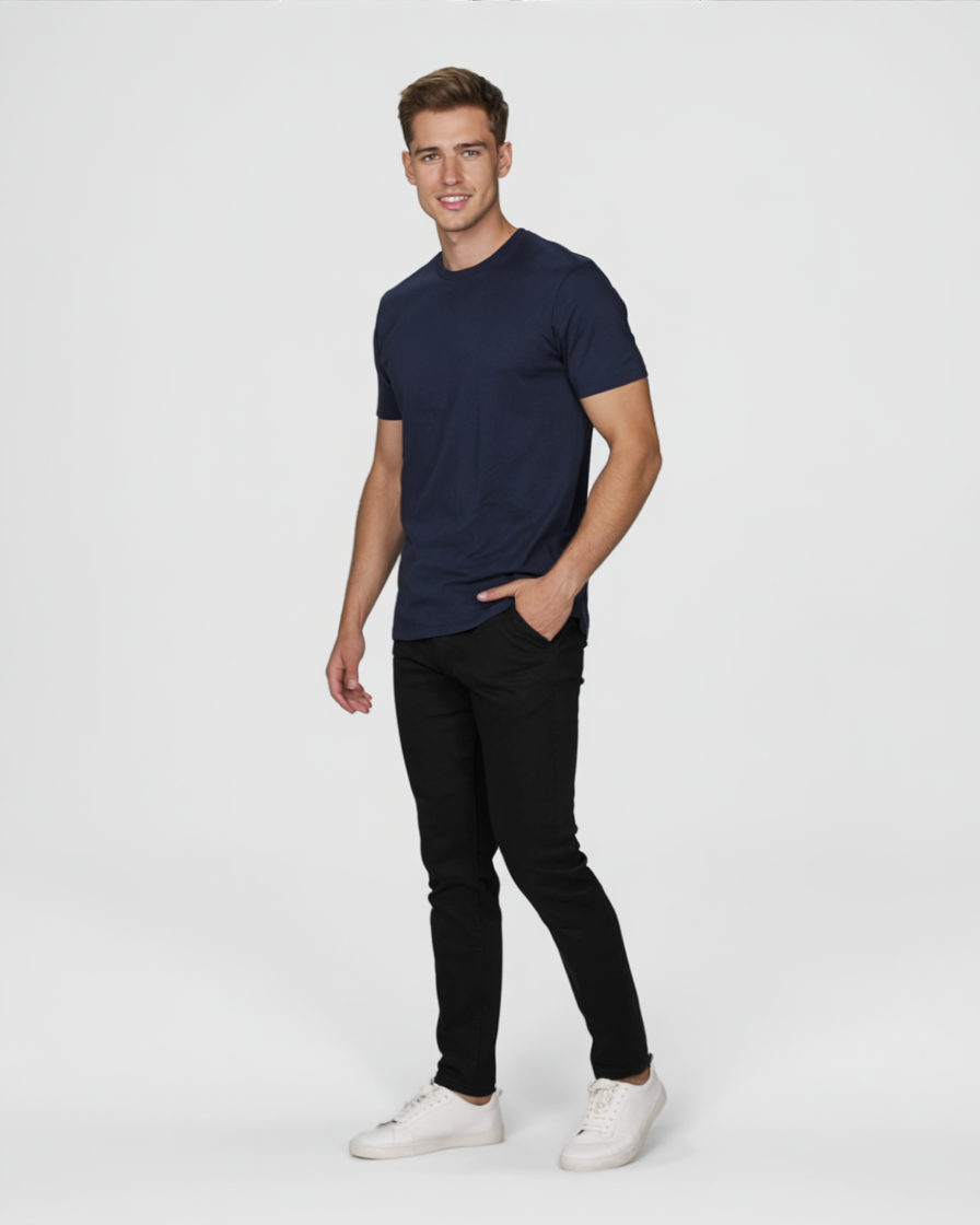 Camisa azul marino hombre de algodón casual