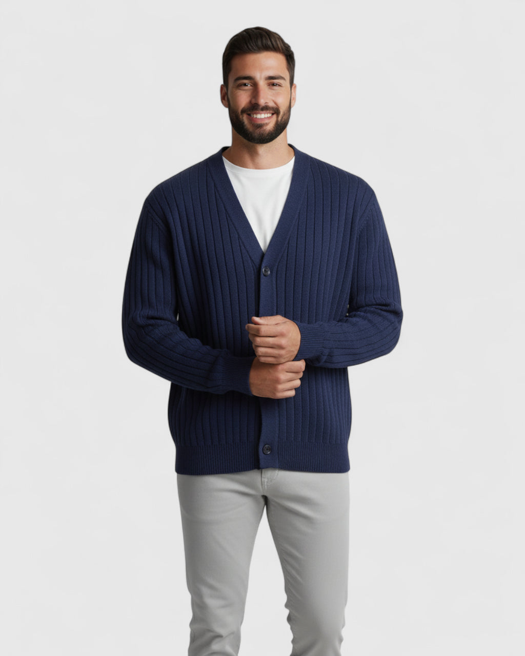 Cárdigan de punto con cuello en v para hombre