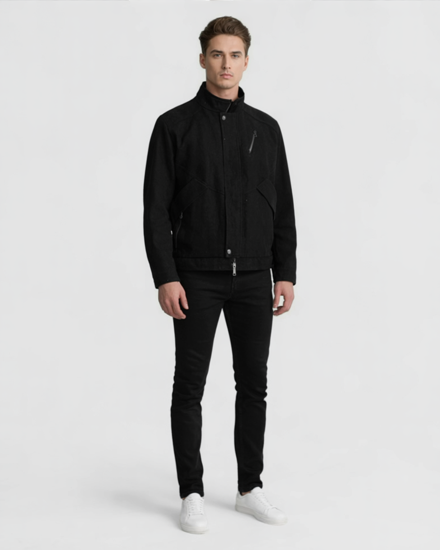 Chaqueta retro de ante negro para hombre