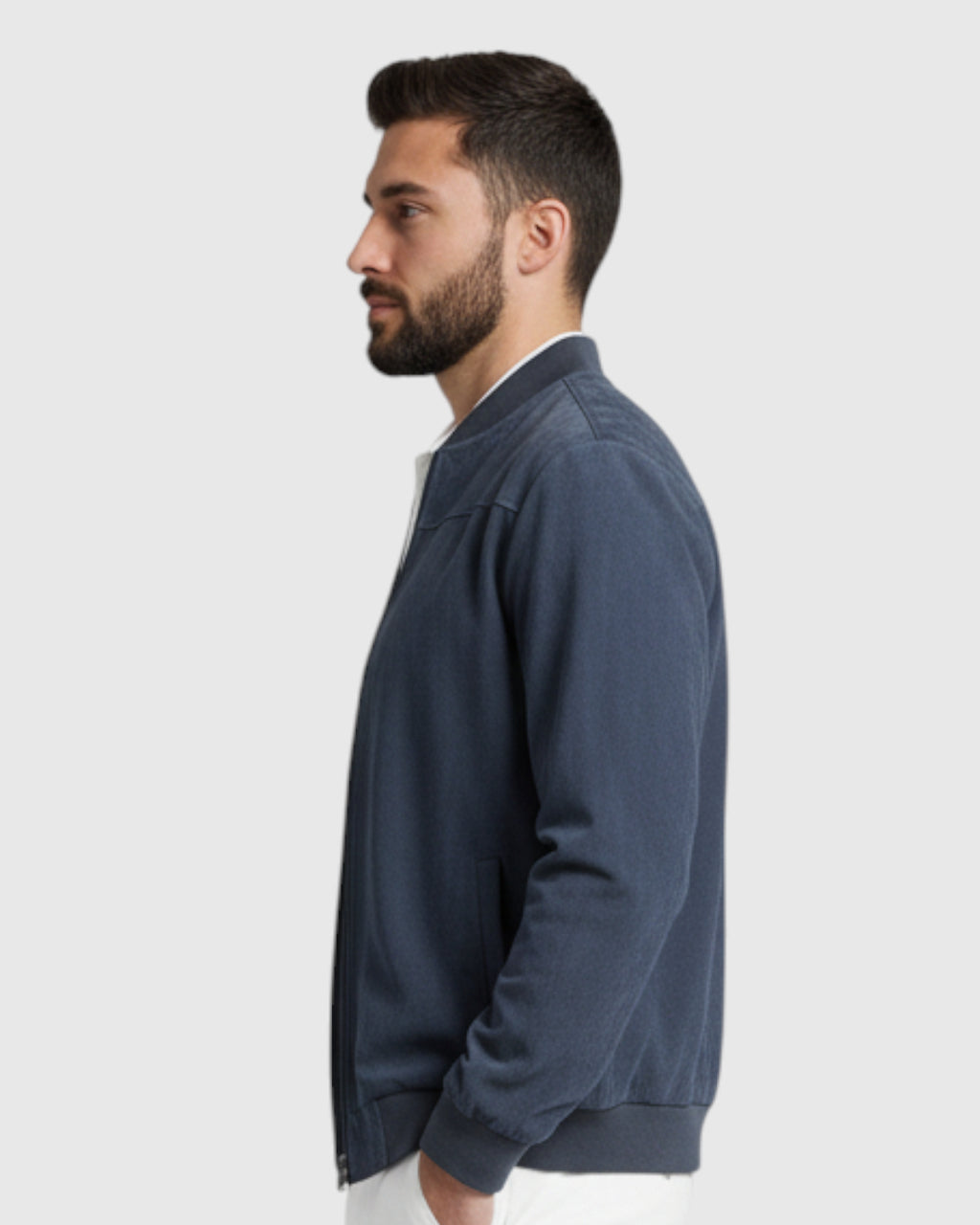 Chaqueta suede con cremallera para hombre – azul denim