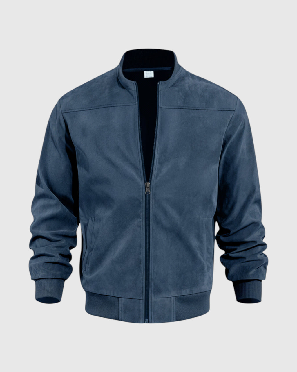 Chaqueta suede con cremallera para hombre – azul denim
