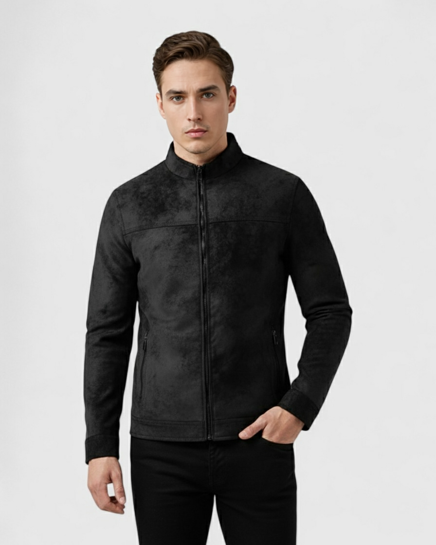 Chaqueta Negro Cuero Hombre Retro Casual