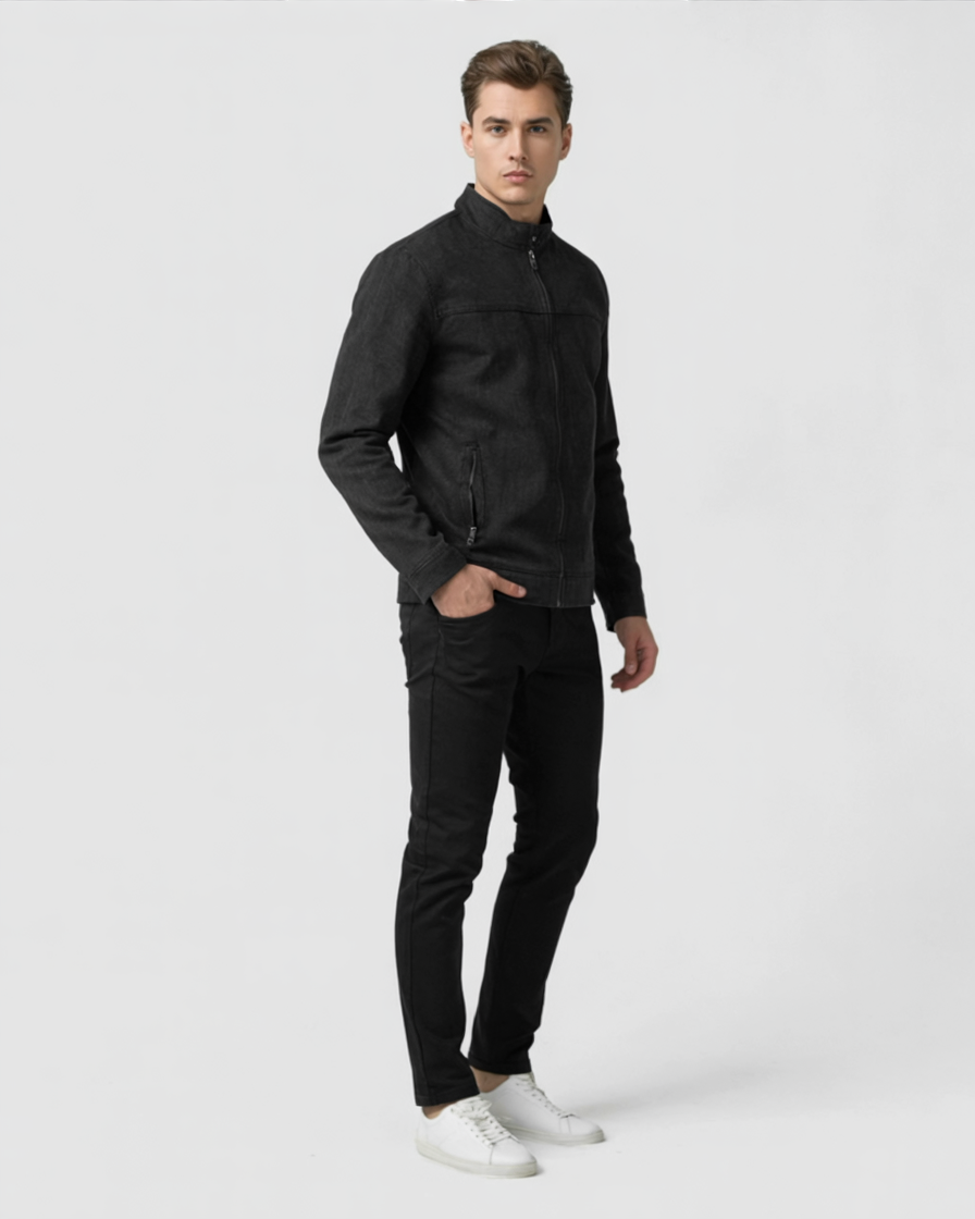 Chaqueta Negro Cuero Hombre Retro Casual