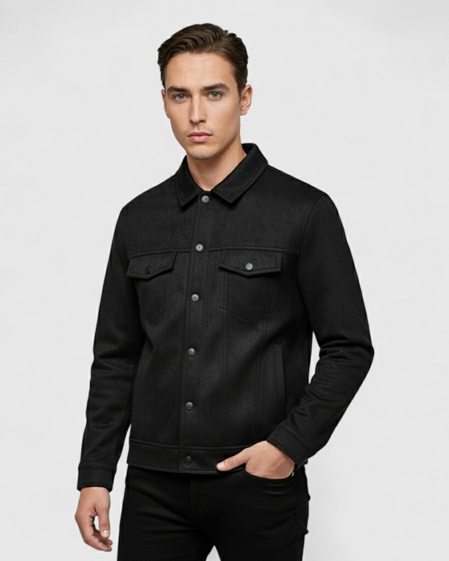 Chaqueta Negro de Hombre Texturizada Casual