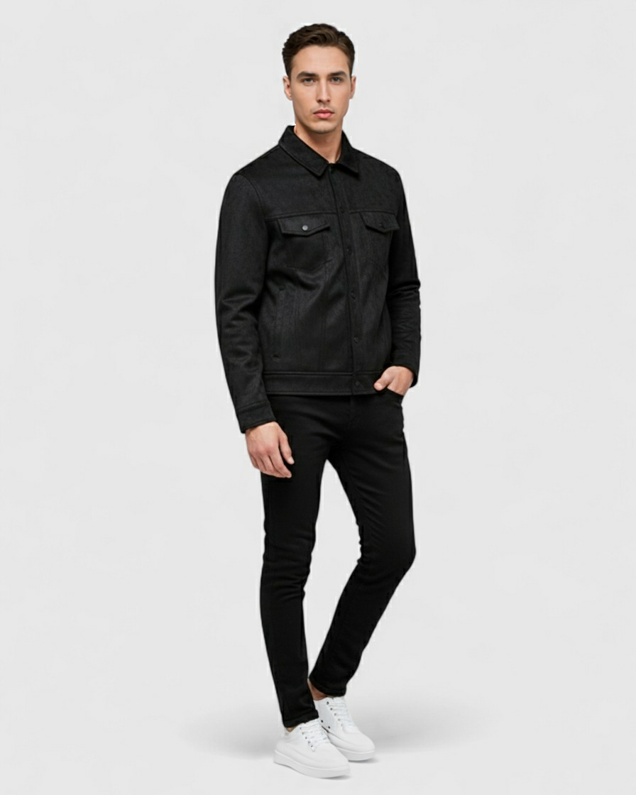 Chaqueta Negro de Hombre Texturizada Casual
