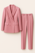 Womens Pink Two-Piece Suit Set - Double-Breasted Blazer Trouser Workwear