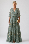 Lina & Emma™ | Floral V Neck Short Sleeve Maxi Dress