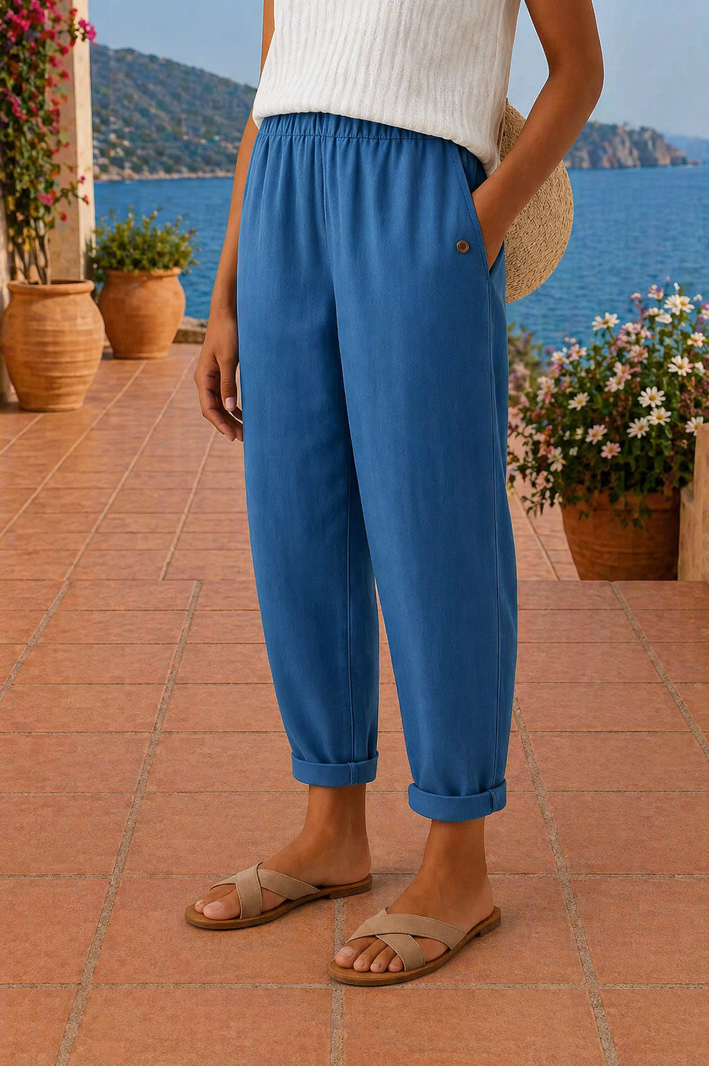 Clothing > Pants : Sienna | Relaxed Linen Wide-Leg Pants in Ocean Navy van Cow Clothing