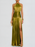 Thalia Metallic Long Dress in Peridot for an Elegant and Stunning Style