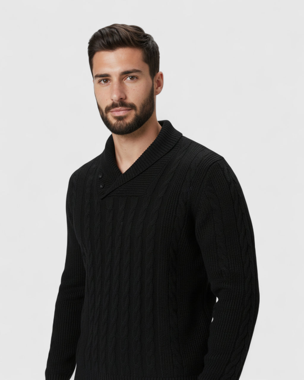 Elegante suéter de punto – suéter para hombre con cuello de solapa y botones