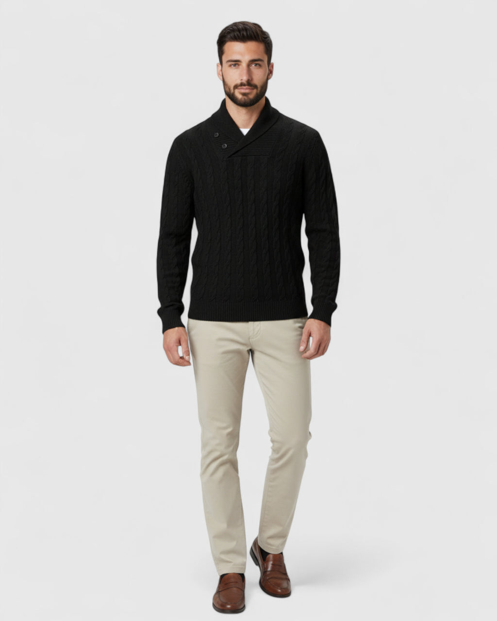 Elegante suéter de punto – suéter para hombre con cuello de solapa y botones