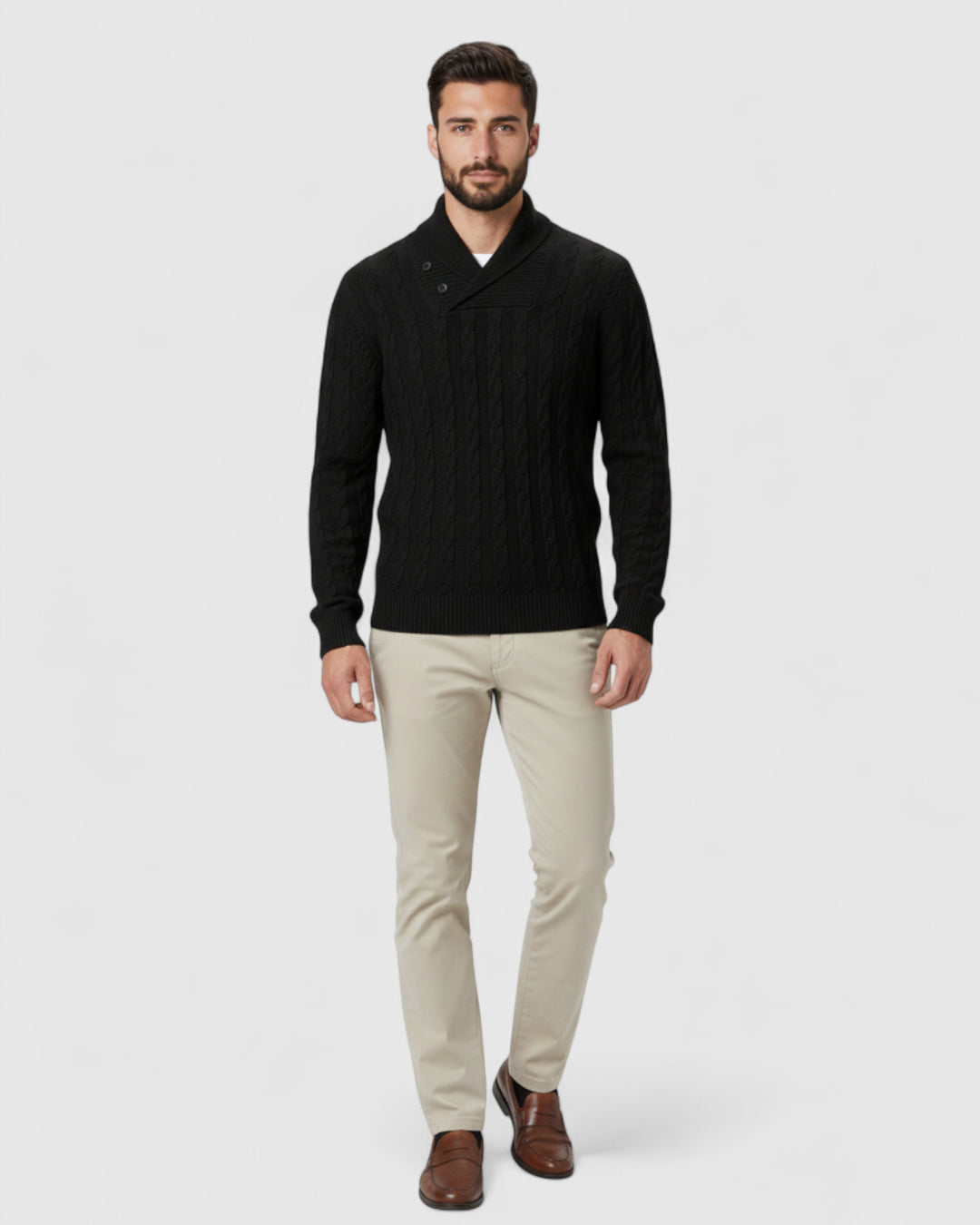 Elegante suéter de punto – suéter para hombre con cuello de solapa y botones