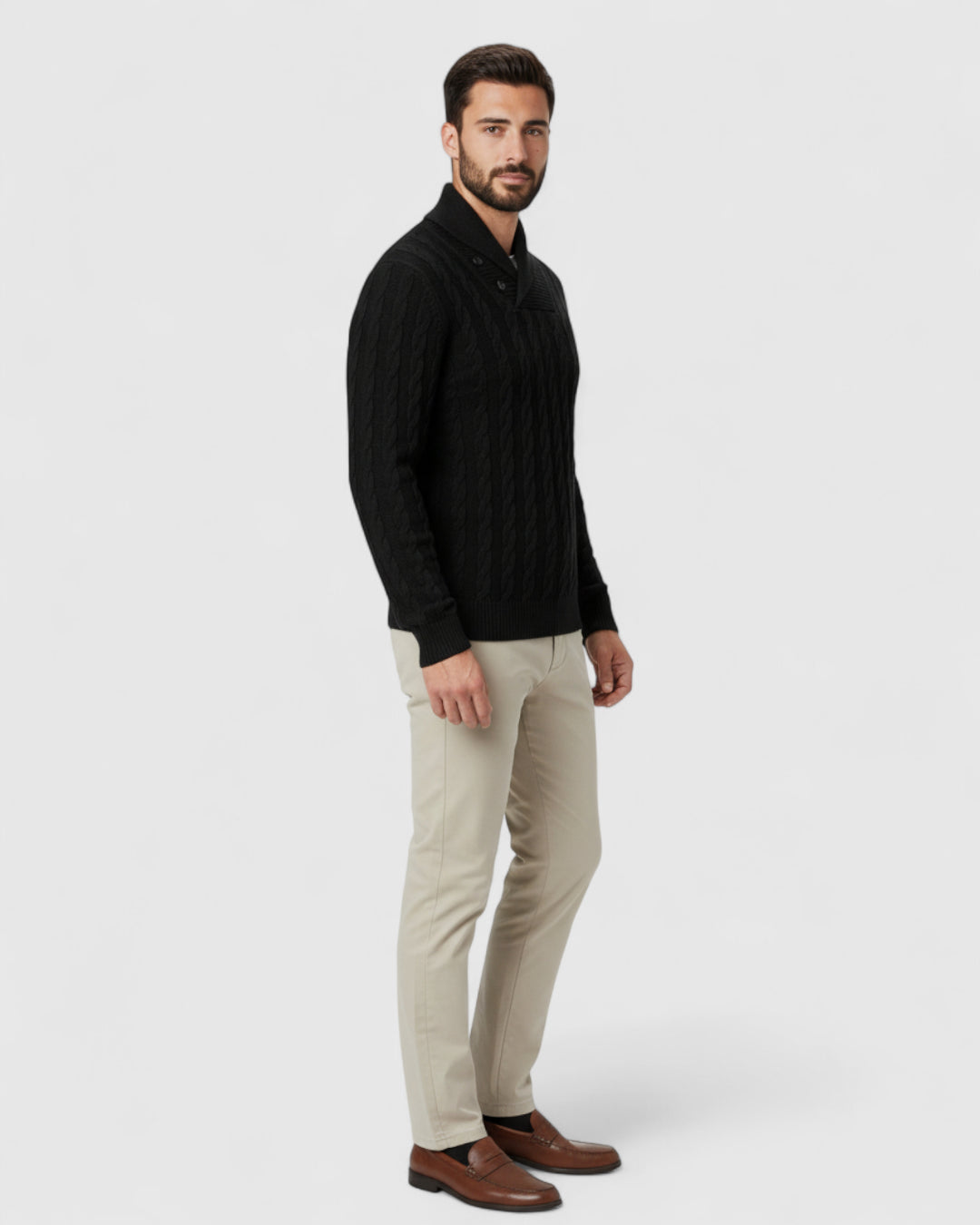 Elegante suéter de punto – suéter para hombre con cuello de solapa y botones