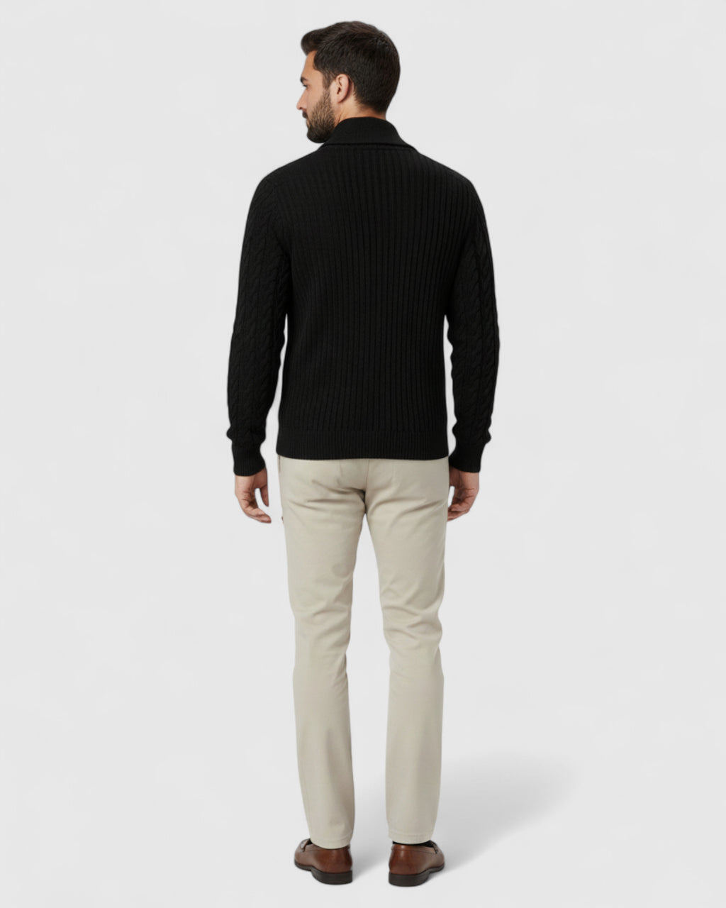 Elegante suéter de punto – suéter para hombre con cuello de solapa y botones