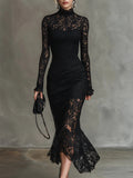 Elwira | Elegant Black Lace Maxi Dress – Timeless Evening Gown