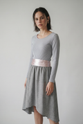 Women's Gray striped retro and stretchy bodycon dress for an