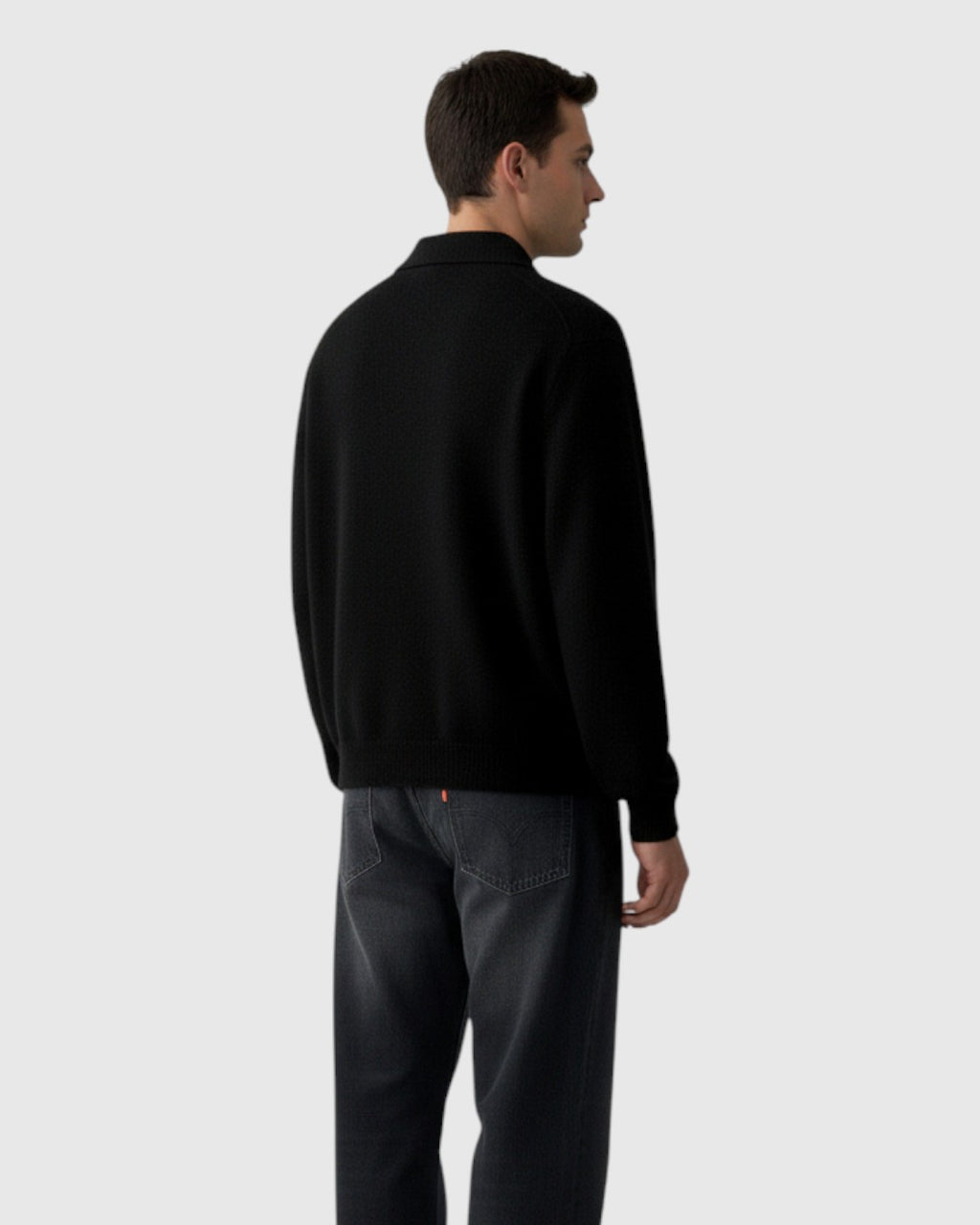 Jersey Polo de Punto de Hombros Caídos para Hombre – Negro