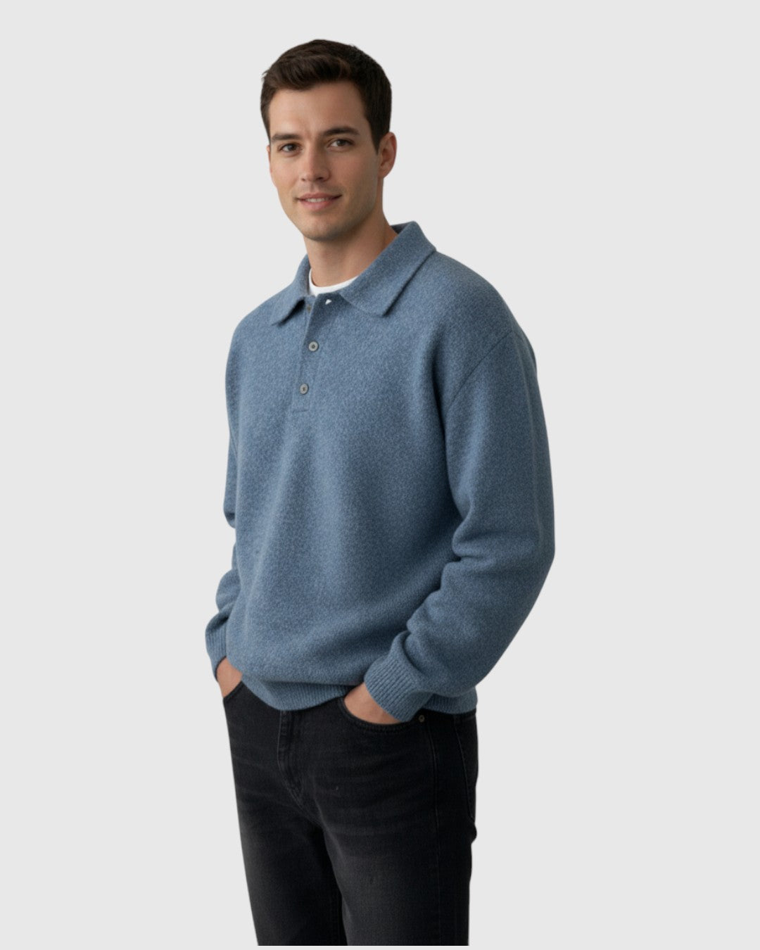 Jersey Polo de Punto con Hombros Caídos para Hombre – Azul Empolvado
