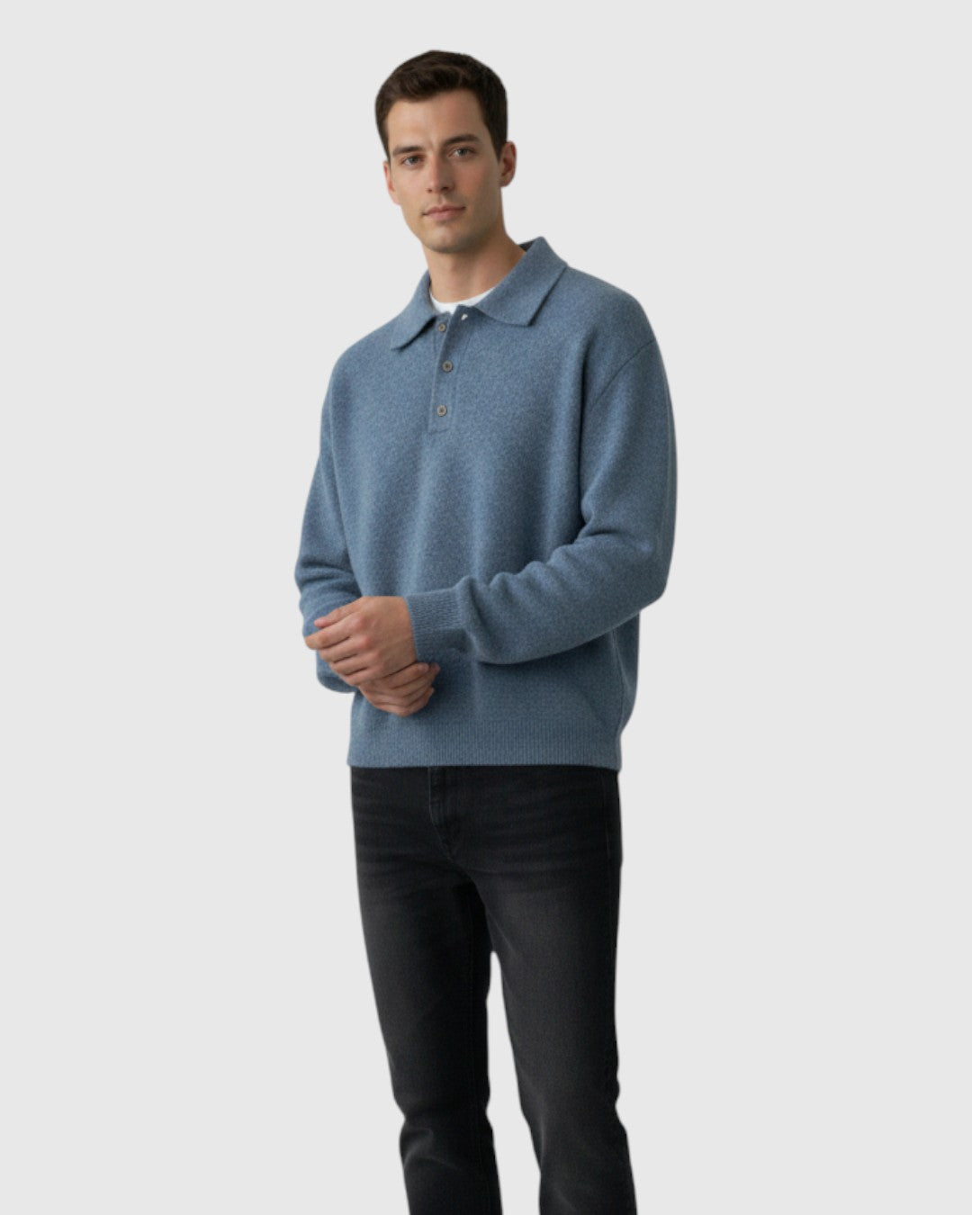 Jersey Polo de Punto con Hombros Caídos para Hombre – Azul Empolvado