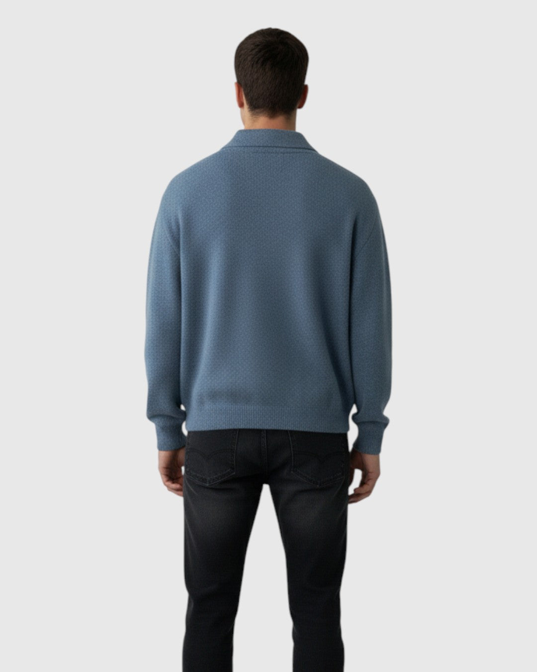 Jersey Polo de Punto con Hombros Caídos para Hombre – Azul Empolvado