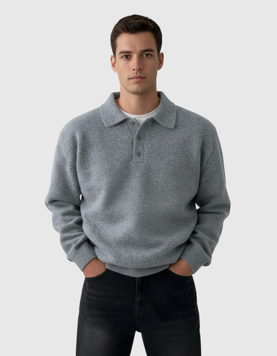 Jersey Polo de Punto con Hombros Caídos para Hombre – Gris