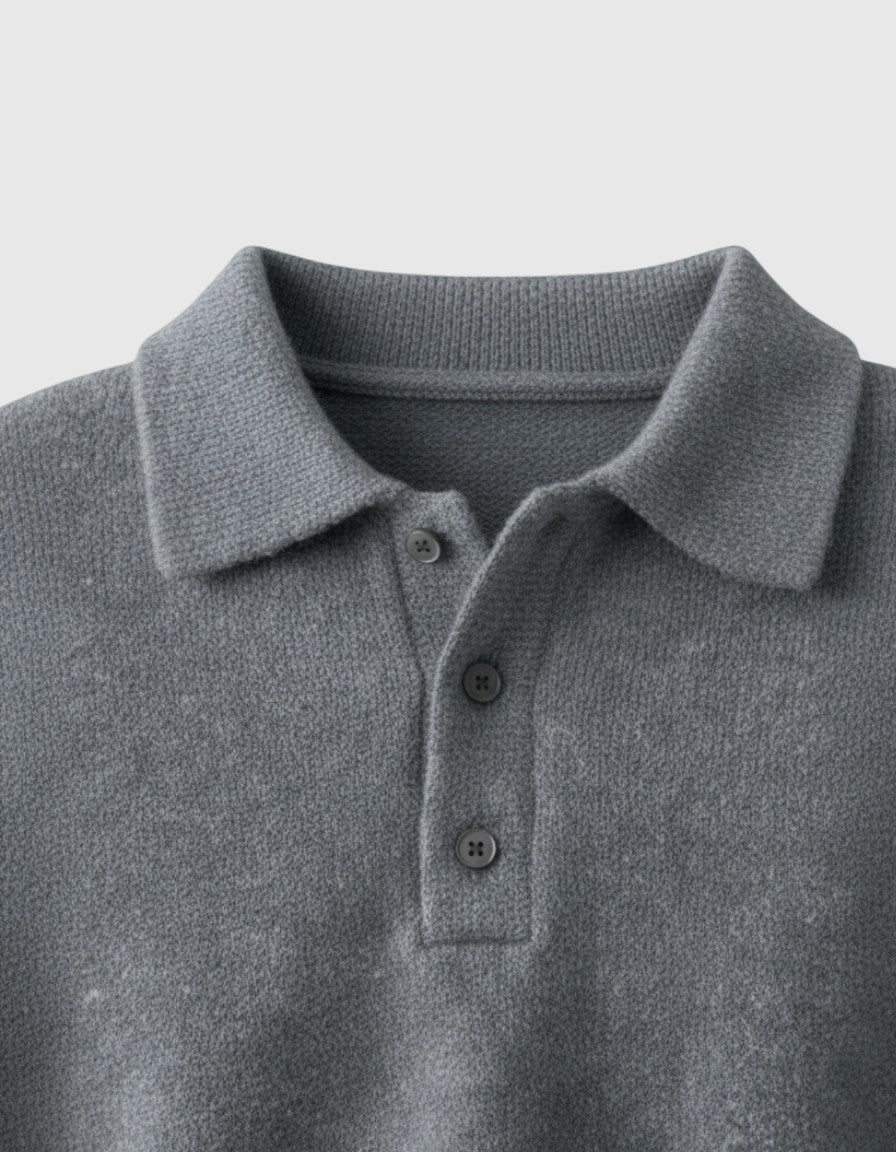 Jersey Polo de Punto con Hombros Caídos para Hombre – Gris
