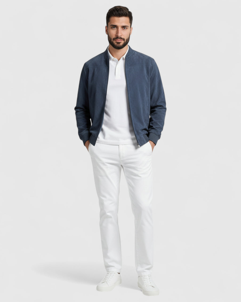 Chaqueta Suede con Cremallera para Hombre – Azul Denim