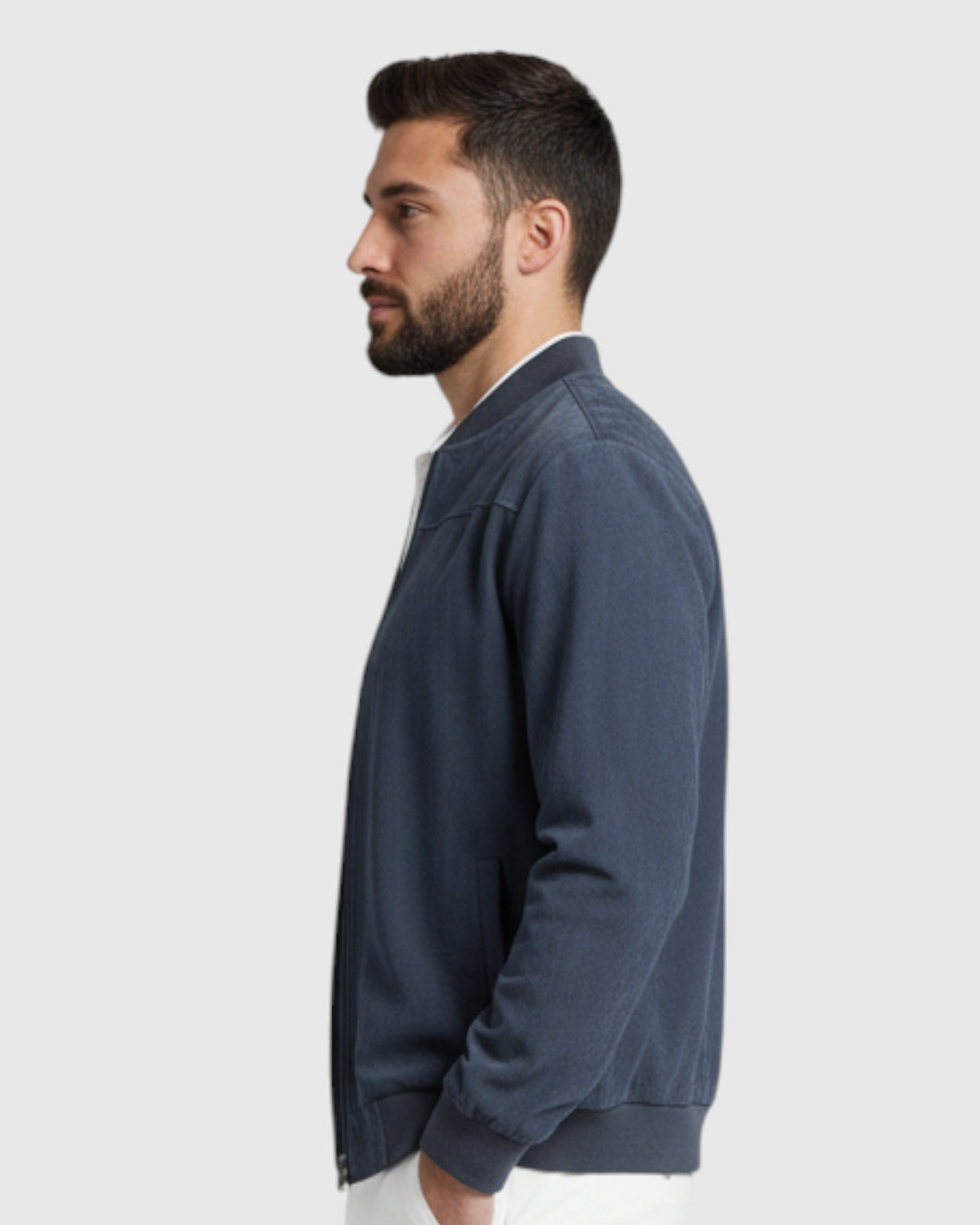 Chaqueta Suede con Cremallera para Hombre – Azul Denim