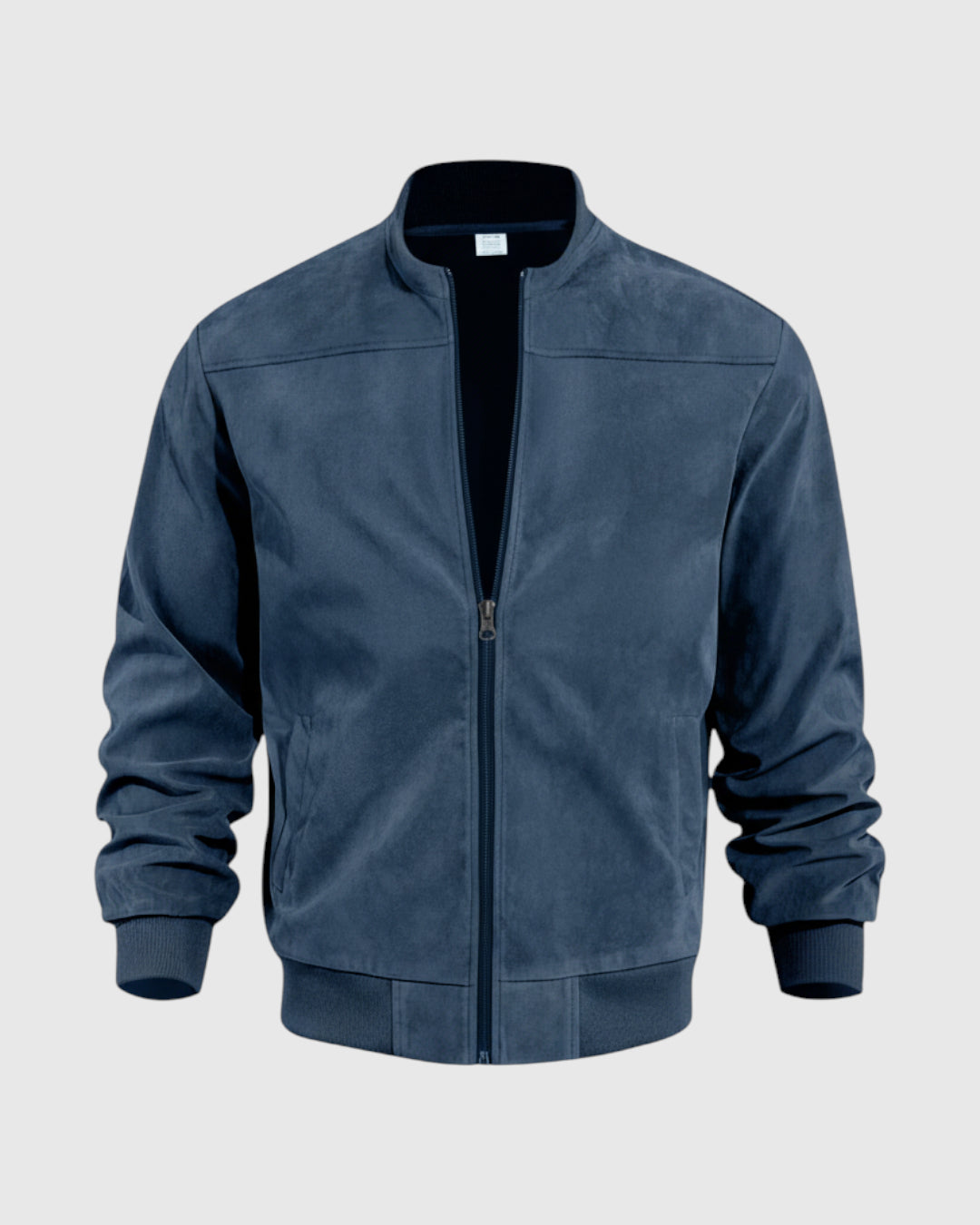Chaqueta Suede con Cremallera para Hombre – Azul Denim