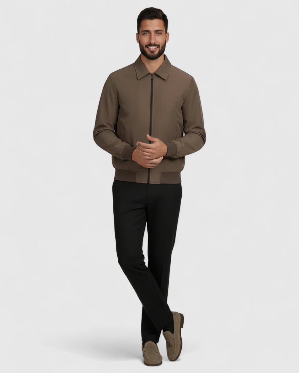 Chaqueta Corta de Hombre con Solapa – Marrón Café