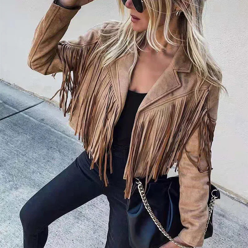 Suede Fringe Cropped Jacket – Effortless Boho-Chic with Luxe Fringe Detailing
