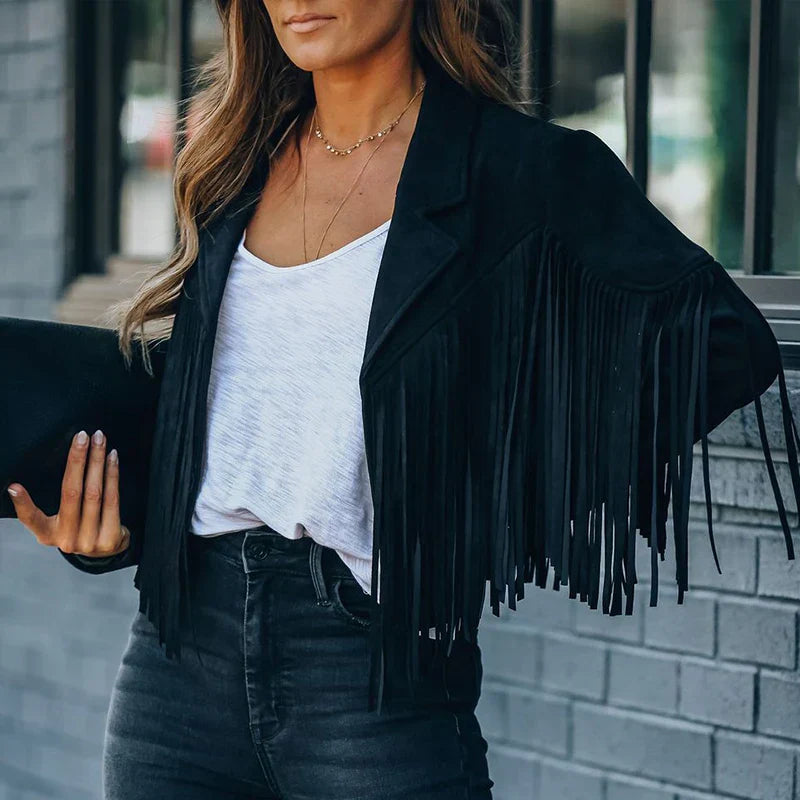 Suede Fringe Cropped Jacket – Effortless Boho-Chic with Luxe Fringe Detailing