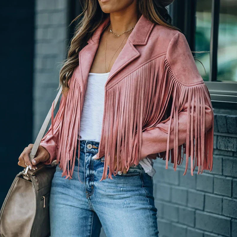 Women's Suede Fringe Cropped Jacket – Effortless Boho-Chic with