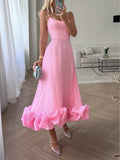 Women's Elegant A-line Maxi Dress with Stylish Suspenders and