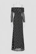 Women's Polka Dot Off-Shoulder Maxi Dress with Long Sheer Sleeves